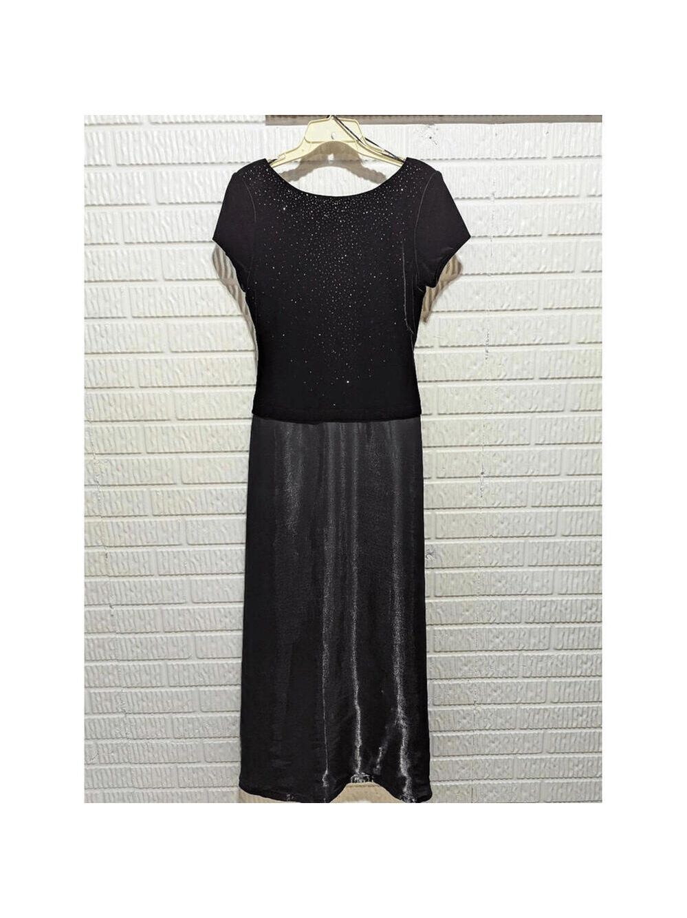 J.R. Nites by Caliendo Vintage Beaded Black Velvet Top Shimmer Skirt Dress